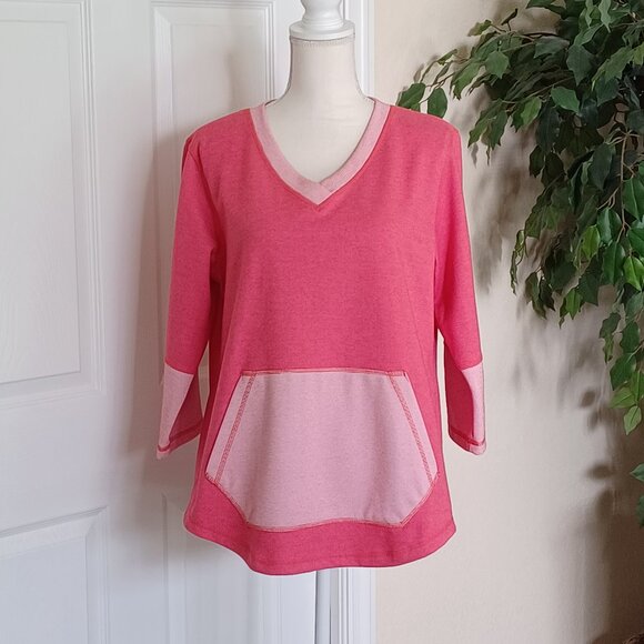 LIKE NEW! Lulu-B Orange/White V-Neck Pullover Lightweight Sweatshirt Large - Picture 1 of 5